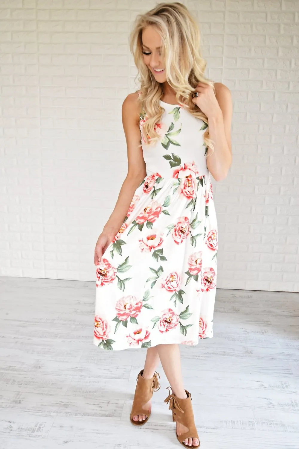 Floral My Heart Midi Dress ~ Ivory