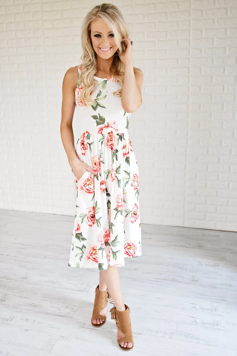 Floral My Heart Midi Dress ~ Ivory
