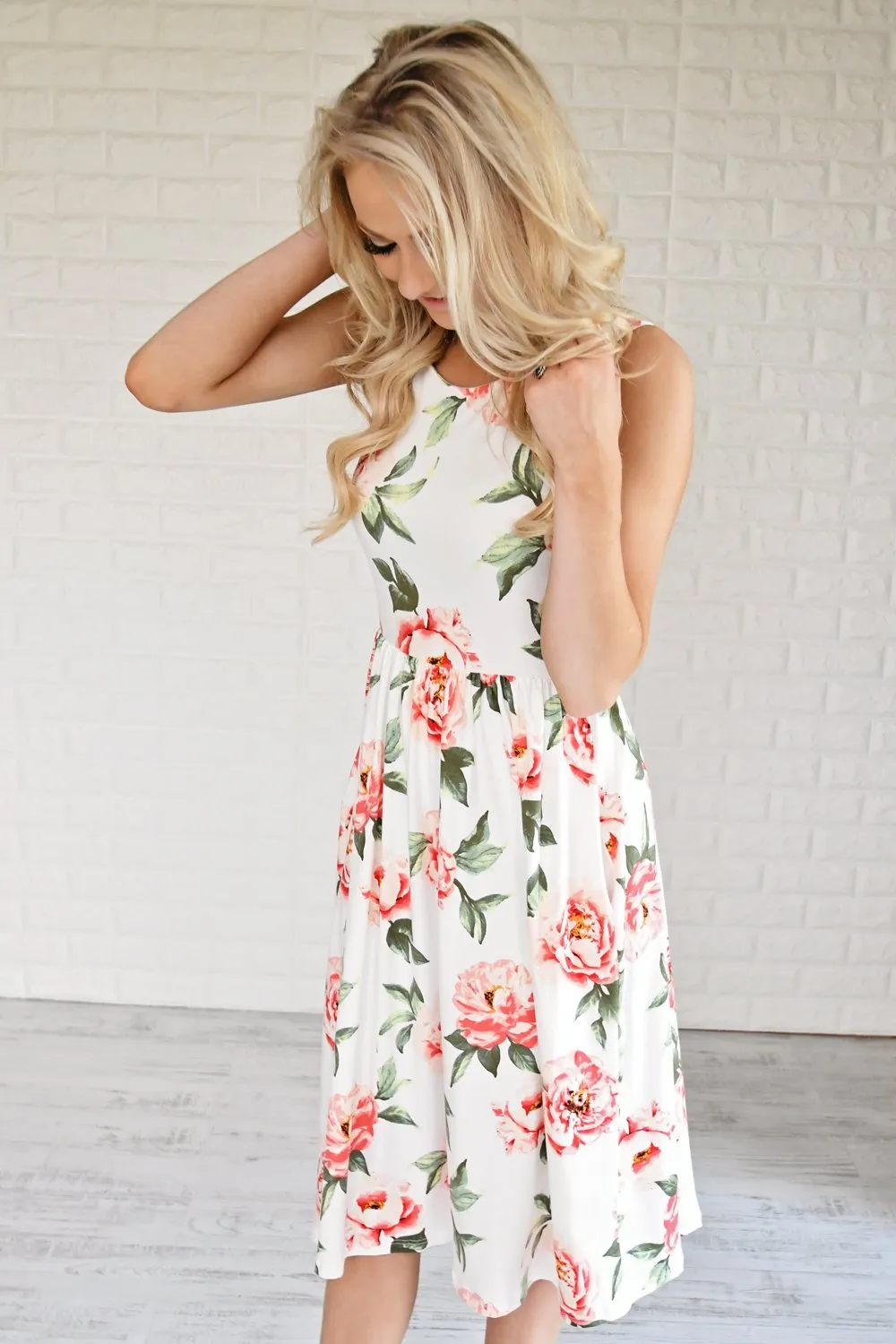 Floral My Heart Midi Dress ~ Ivory