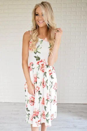 Floral My Heart Midi Dress ~ Ivory