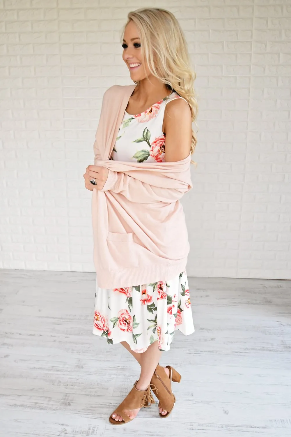 Floral My Heart Midi Dress ~ Ivory