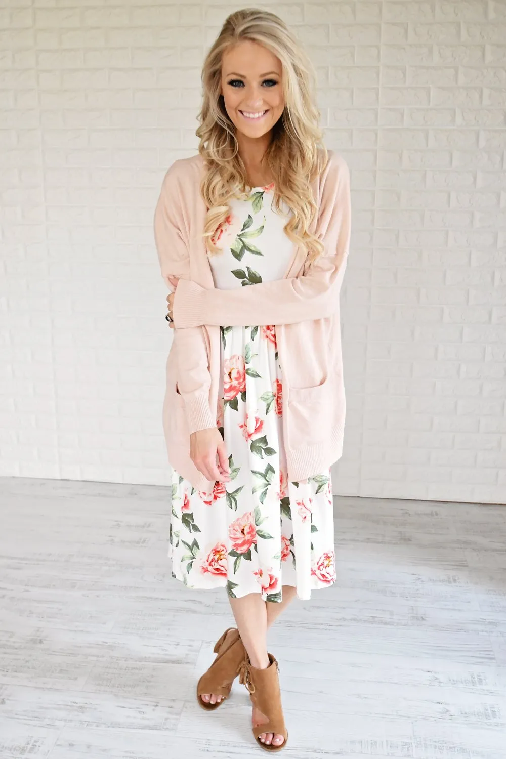 Floral My Heart Midi Dress ~ Ivory