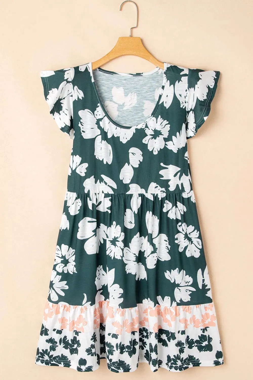 Floral Print Ruffle Sleeve Empire Waist Mini Dress