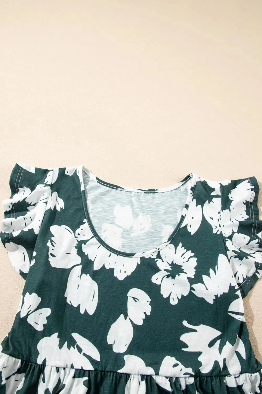 Floral Print Ruffle Sleeve Empire Waist Mini Dress
