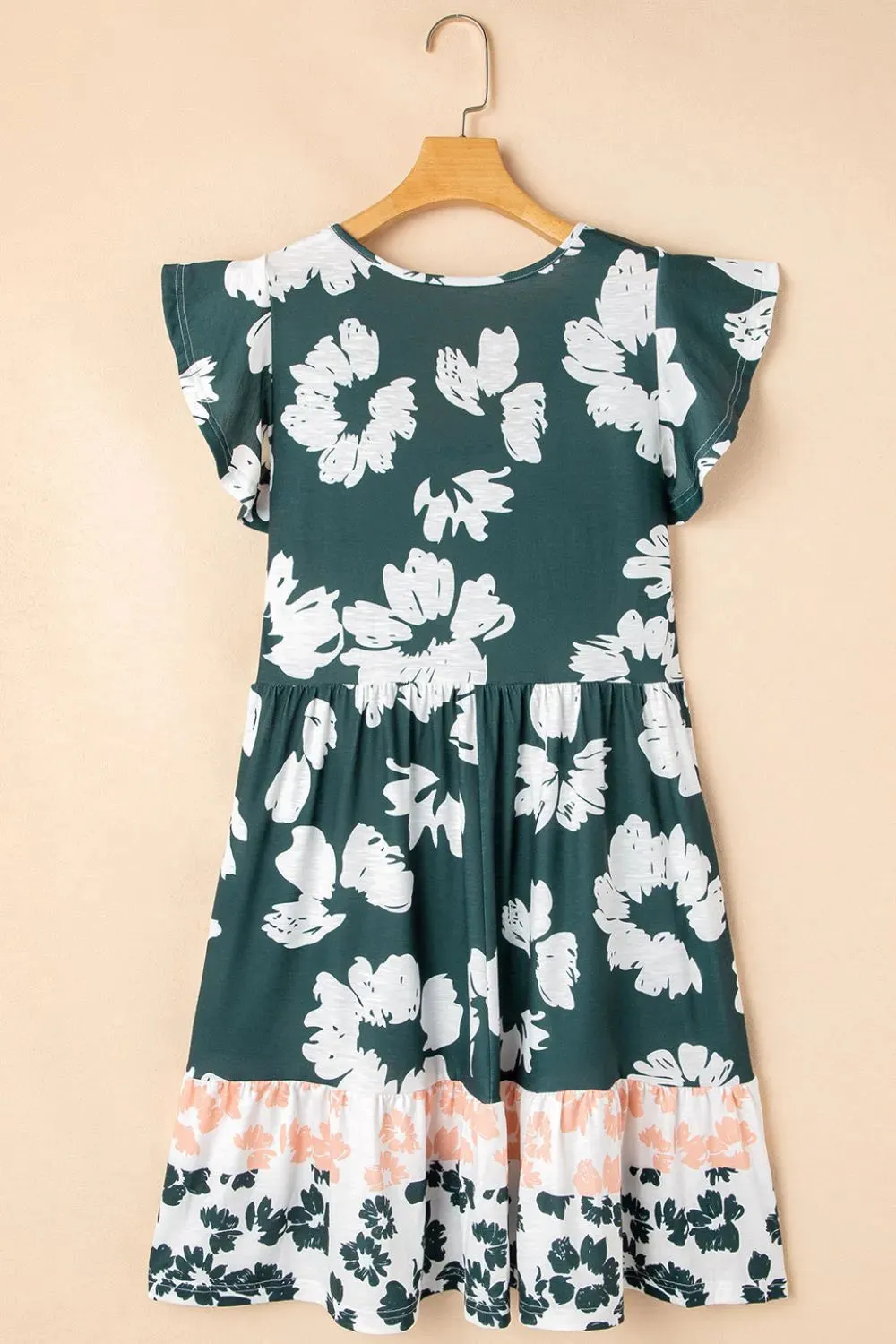 Floral Print Ruffle Sleeve Empire Waist Mini Dress