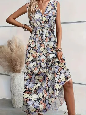 Floral Print Sleeveless Midi Dress