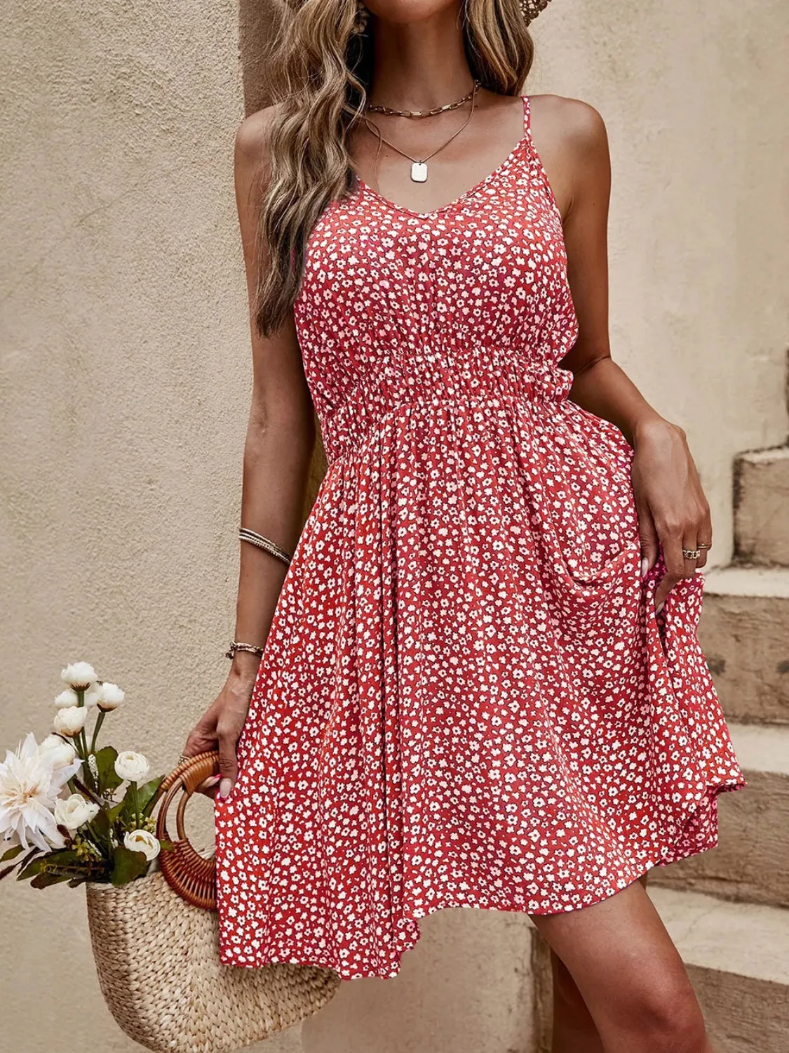 Floral Print V-Neck Mini Cami Dress (2 Colors)