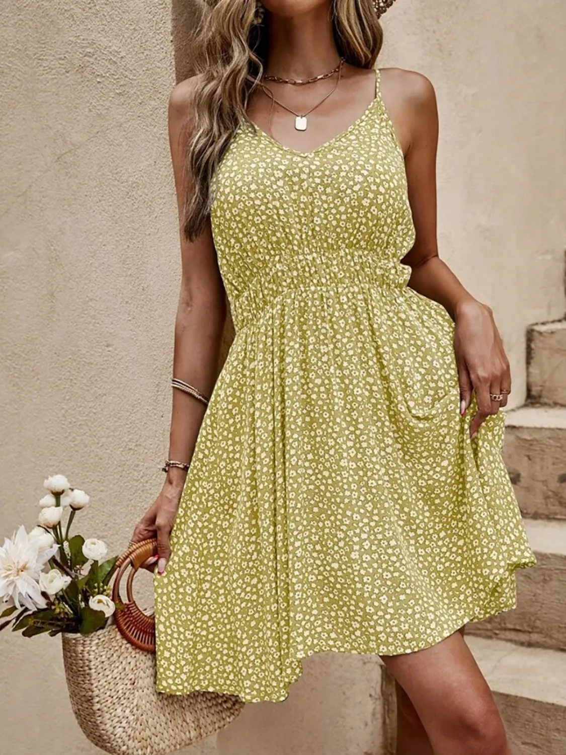Floral Print V-Neck Mini Cami Dress (2 Colors)