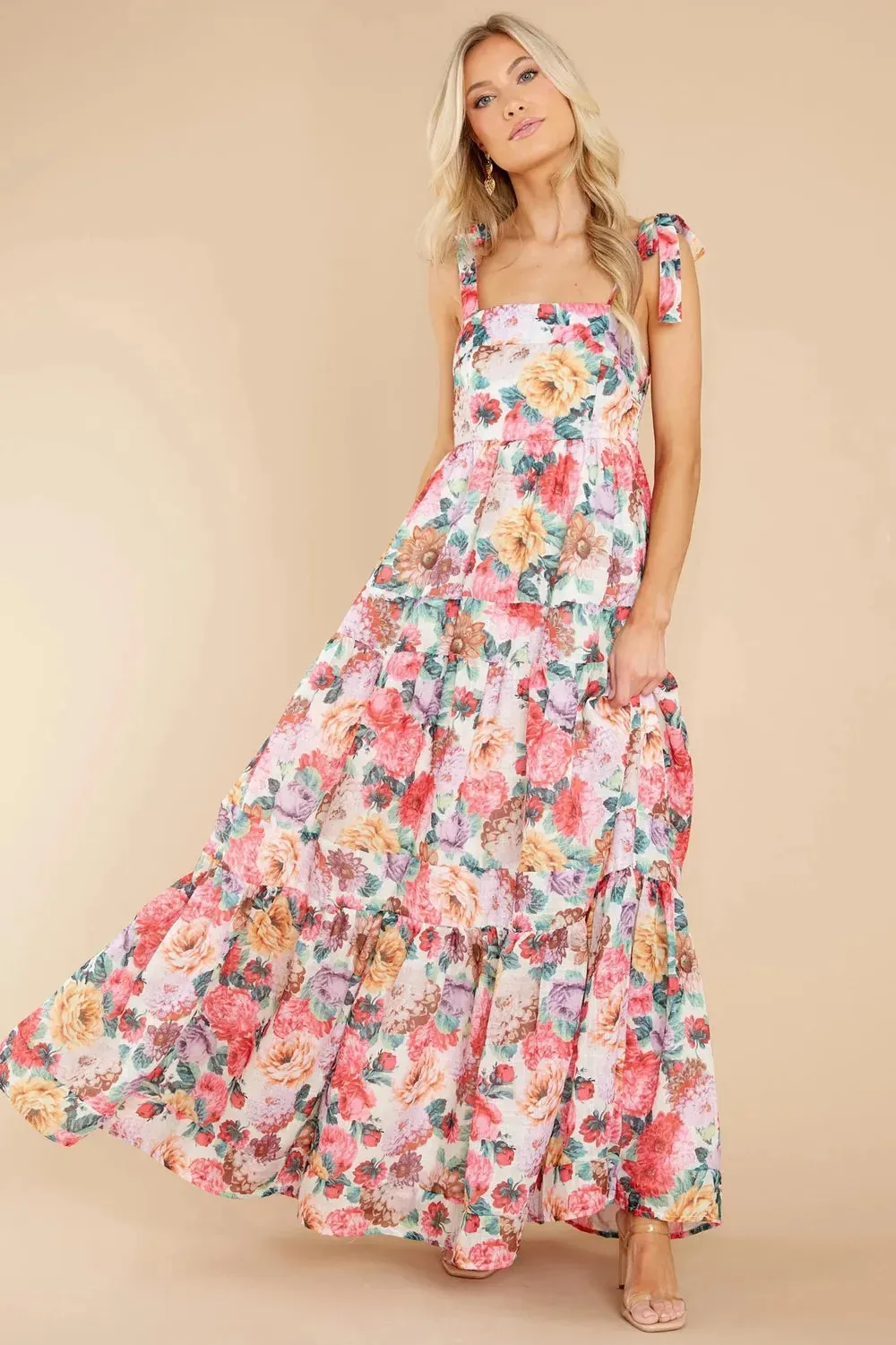Floral Square Neck Wide Strap Maxi Dress