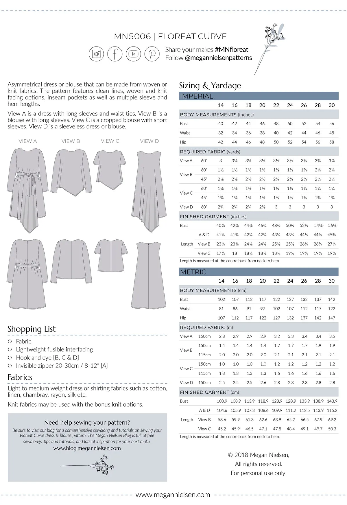 Floreat Curve dress & top pattern