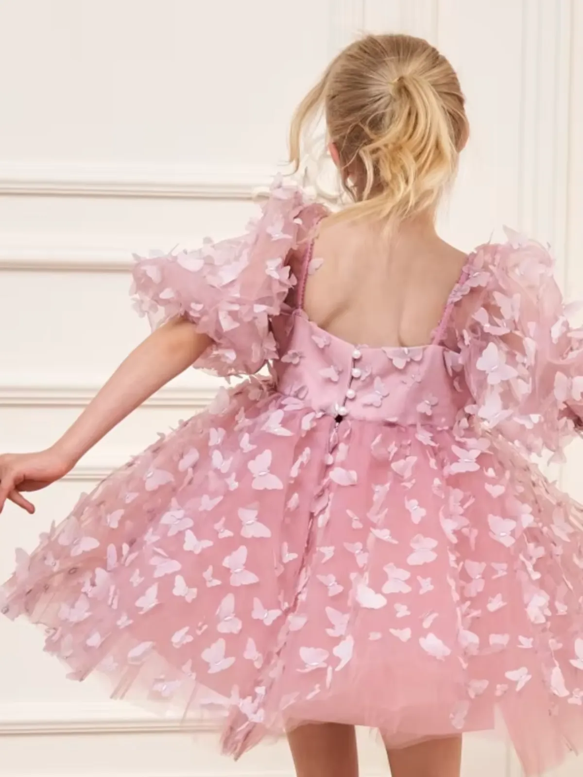 Fluttering Butterflies Puff Sleeve Party Dress