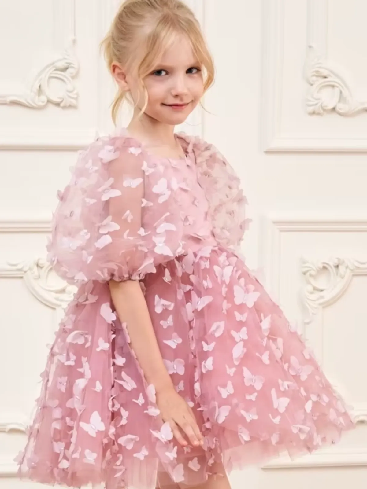 Fluttering Butterflies Puff Sleeve Party Dress