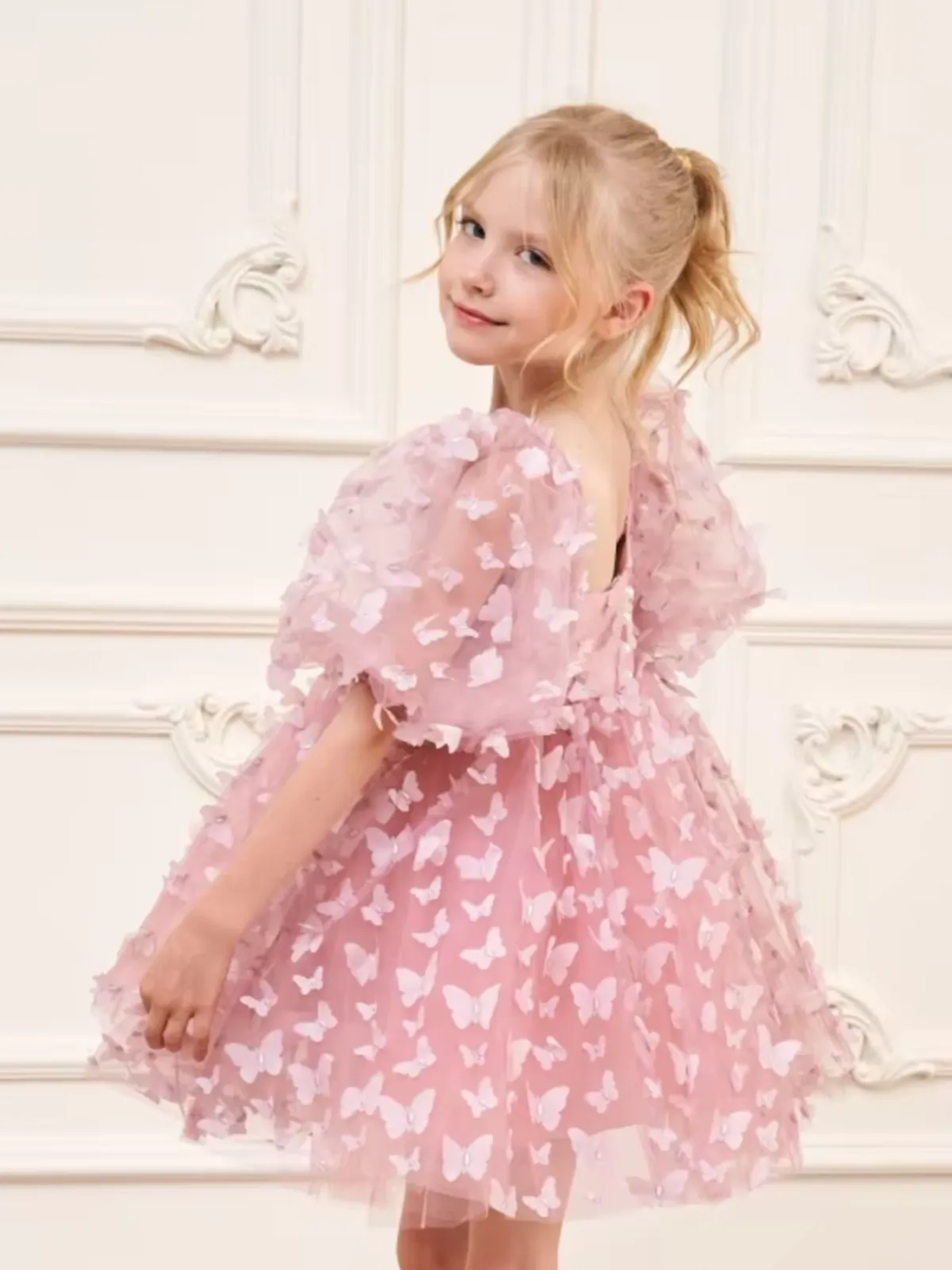 Fluttering Butterflies Puff Sleeve Party Dress