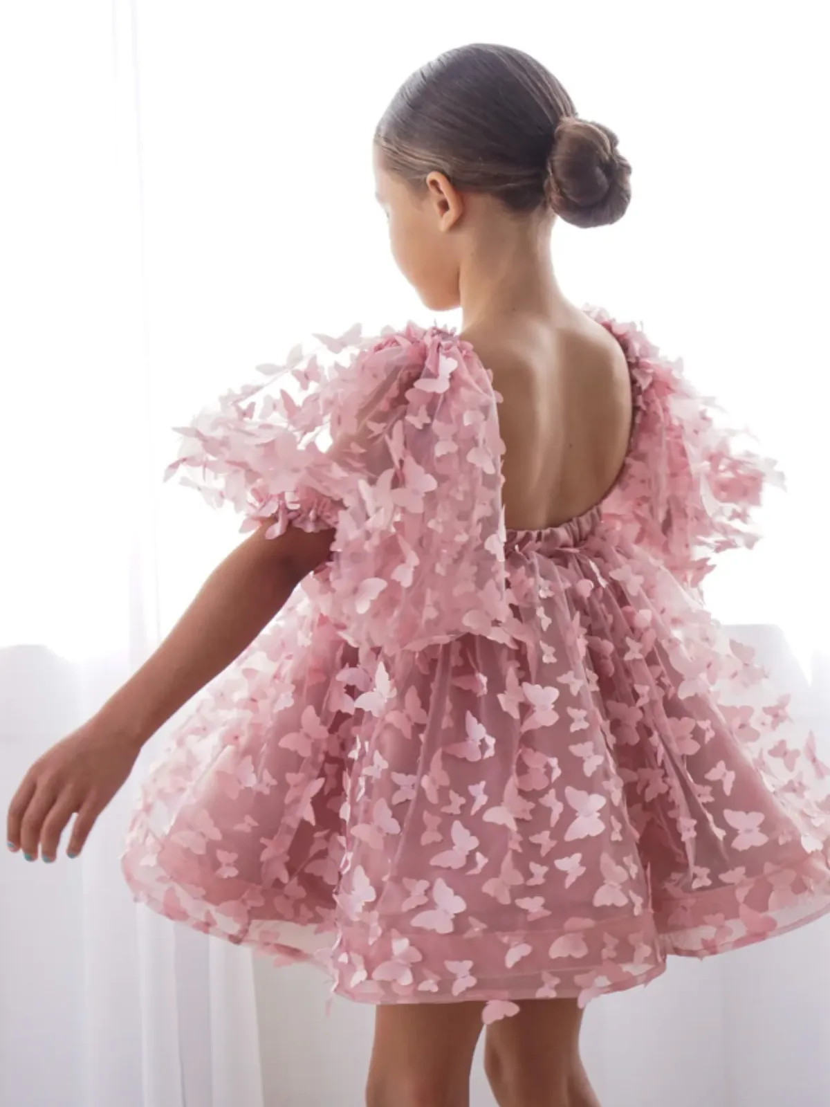 Fluttering Butterflies Puff Sleeve Party Dress