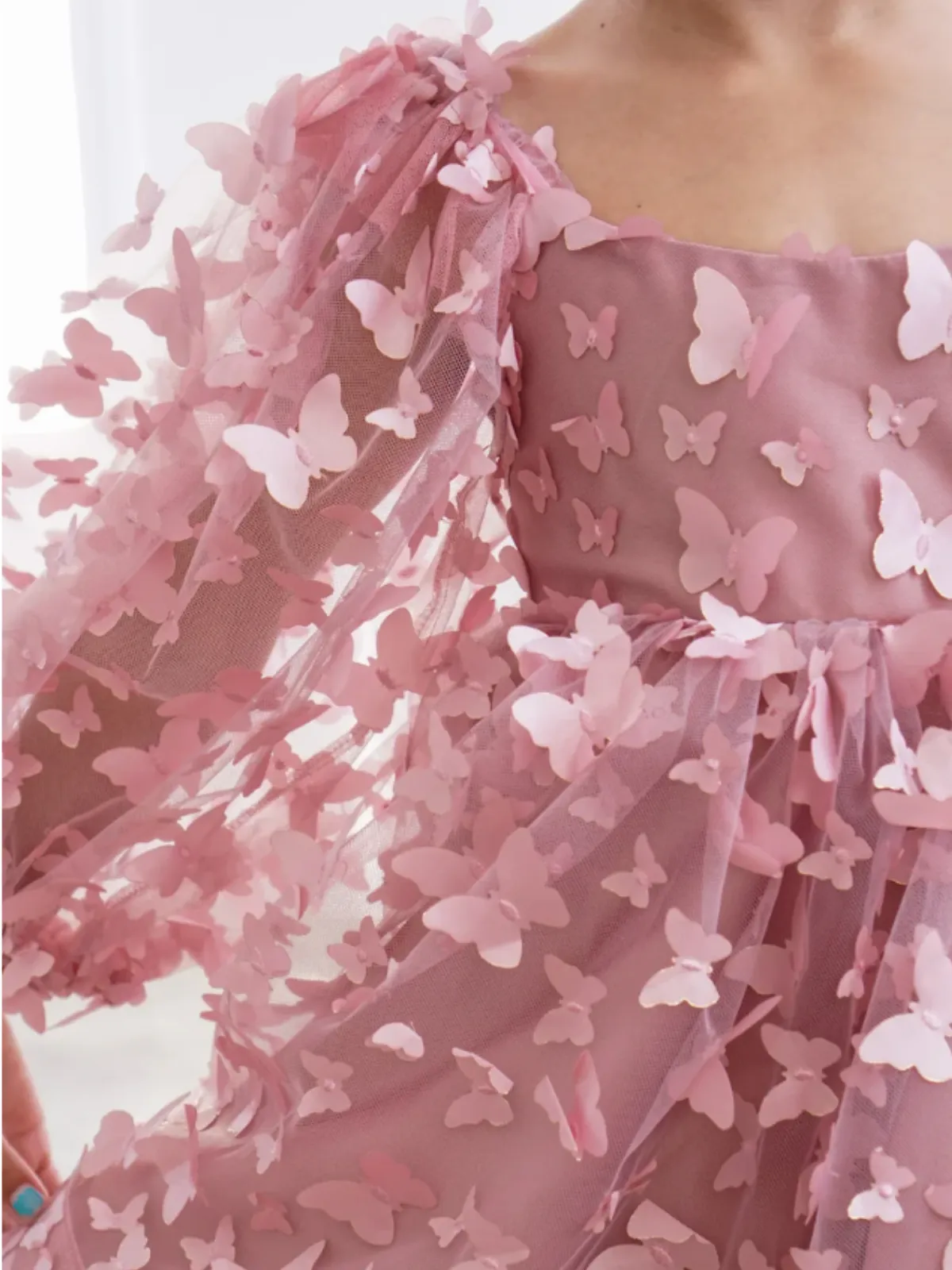 Fluttering Butterflies Puff Sleeve Party Dress