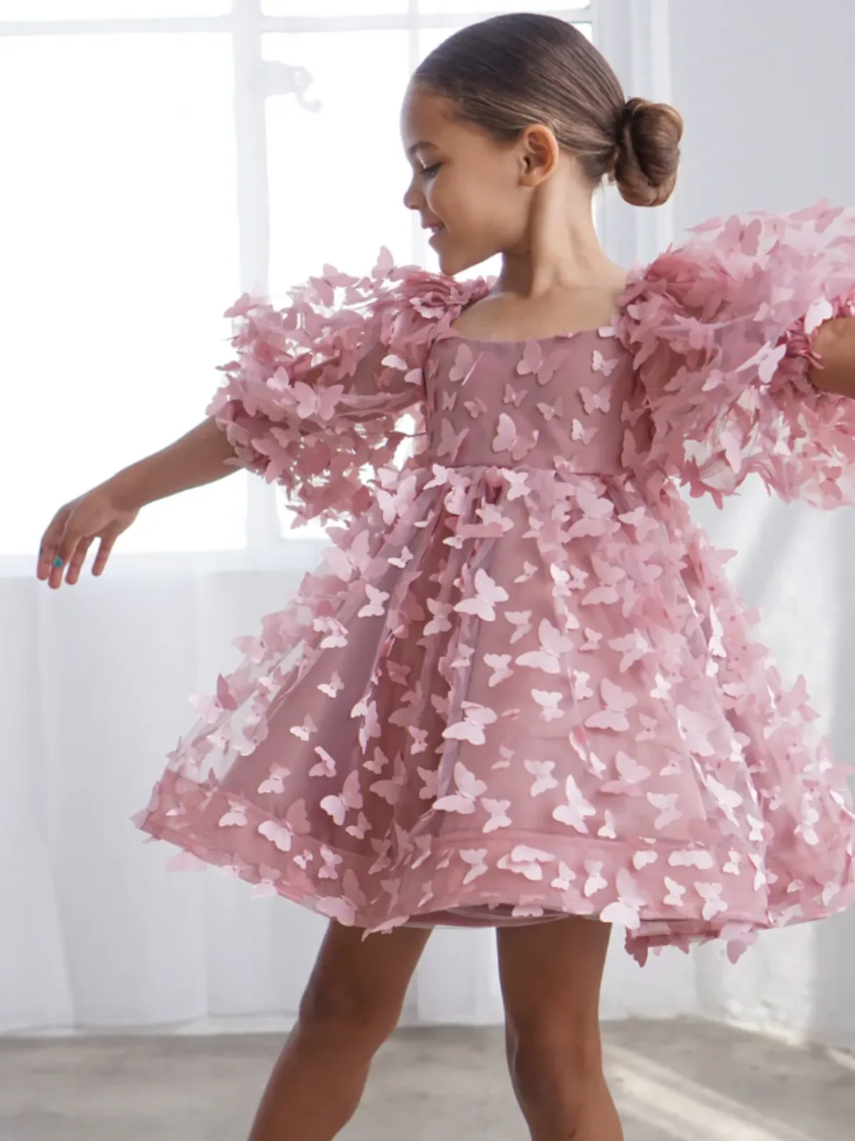 Fluttering Butterflies Puff Sleeve Party Dress