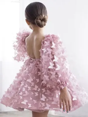 Fluttering Butterflies Puff Sleeve Party Dress