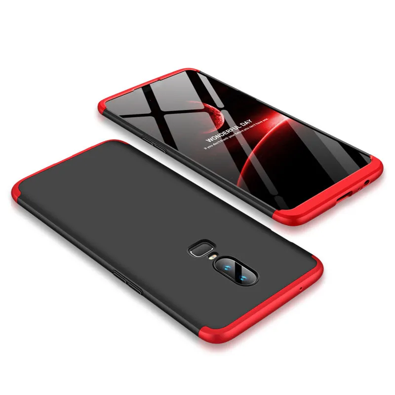 For One Plus 6 Slim 3 in 1 Hybrid Hard Case Full Body 360 Degree Protection Back Cover  Red black red