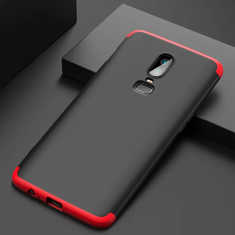 For One Plus 6 Slim 3 in 1 Hybrid Hard Case Full Body 360 Degree Protection Back Cover  Red black red