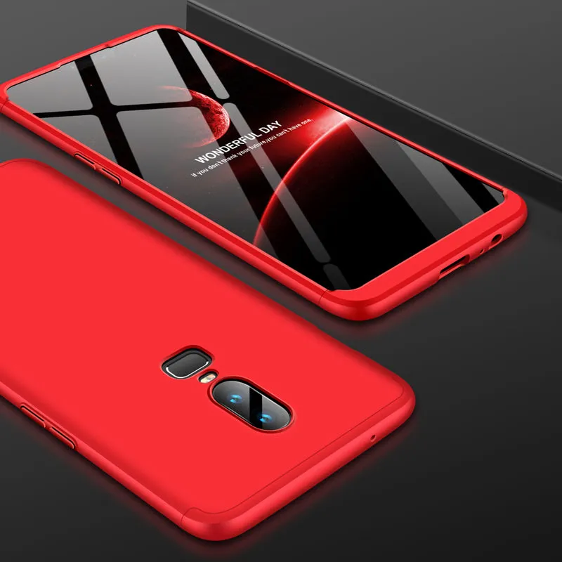 For One Plus 6 Slim 3 in 1 Hybrid Hard Case Full Body 360 Degree Protection Back Cover  Red black red