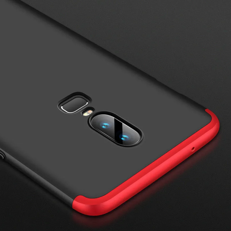 For One Plus 6 Slim 3 in 1 Hybrid Hard Case Full Body 360 Degree Protection Back Cover  Red black red