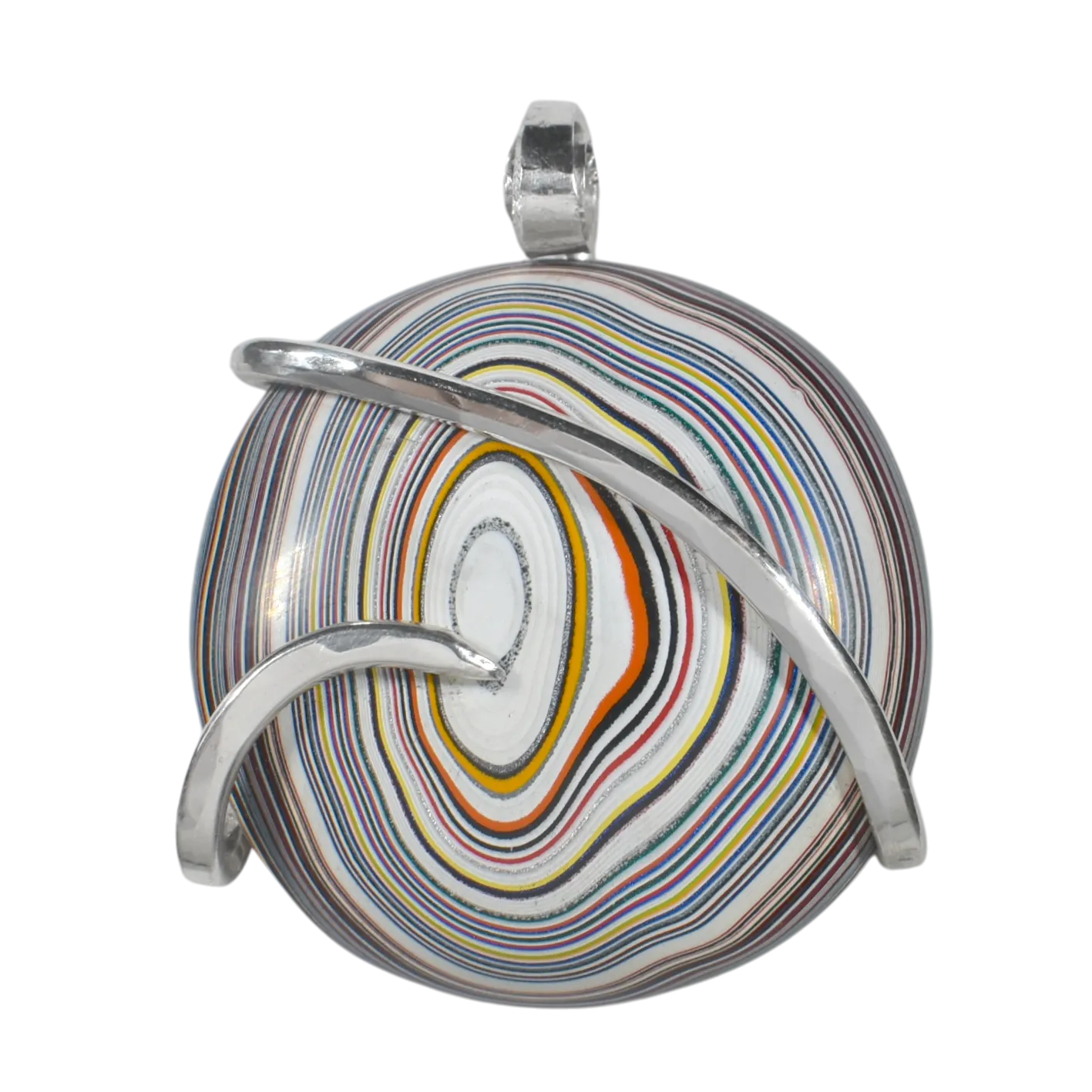 Fordite Handmade Stone Pendant Wrapped in Silver