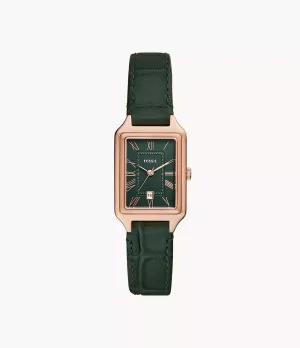 Fossil watch raquel 23mm green quartz steel finish pvd gold pink Es5366