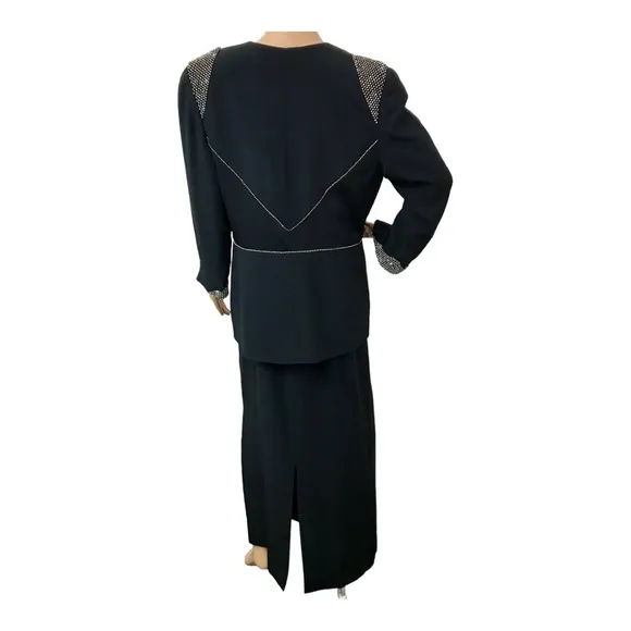 Frascara Women's Black Rhinestones Dress with Blazer, 12.
