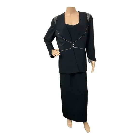 Frascara Women's Black Rhinestones Dress with Blazer, 12.
