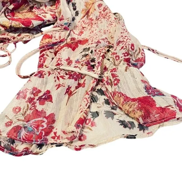 Free People Closer To The Heart Floral Mini Dress L Ivory &amp; Pink Long Sleeve Rom