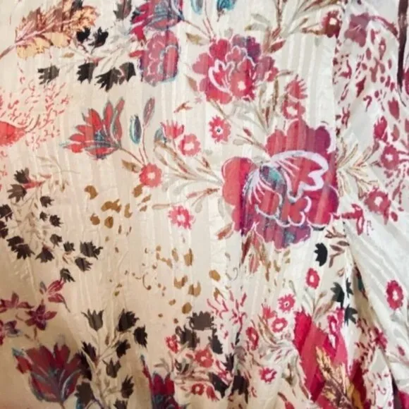 Free People Closer To The Heart Floral Mini Dress L Ivory &amp; Pink Long Sleeve Rom