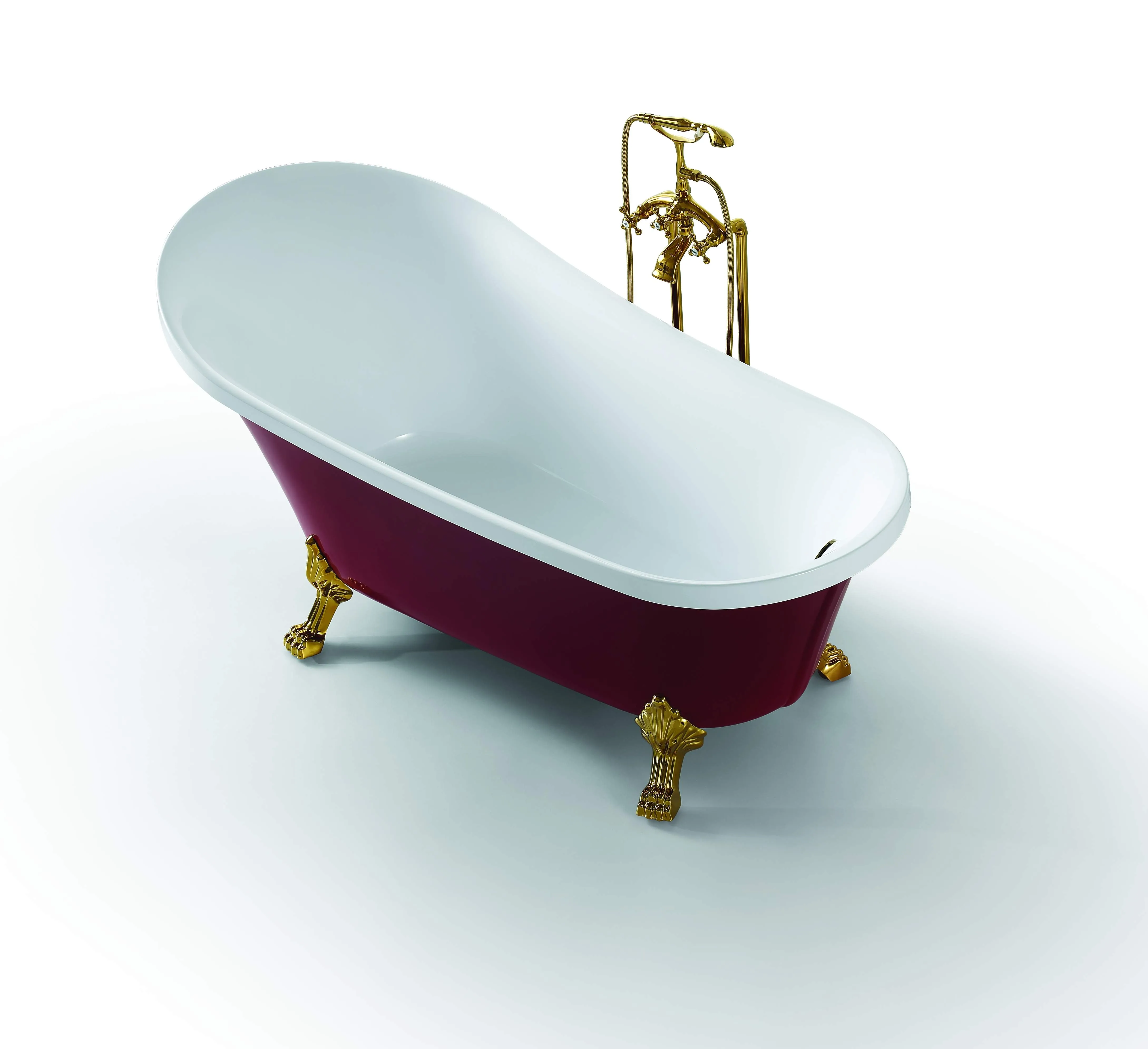 Free Standing Red Classic Luxury Bathtub Gold Claw Footed
