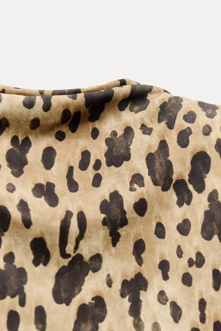 French print stand-up collar dress