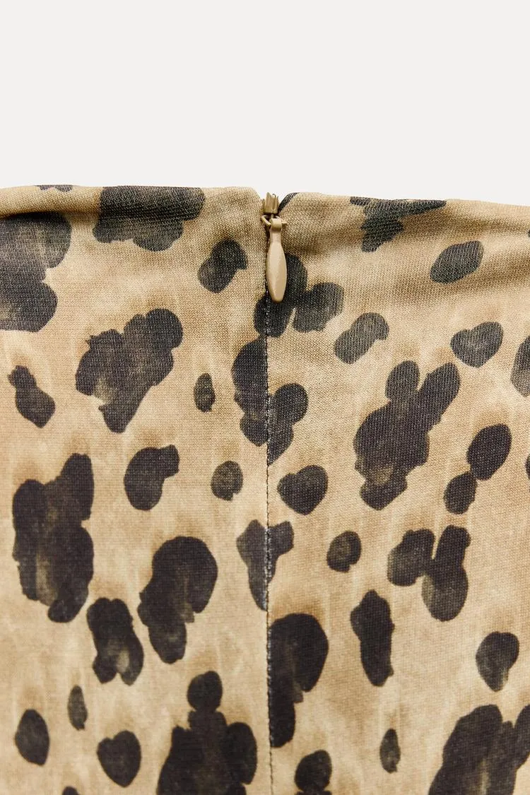 French print stand-up collar dress