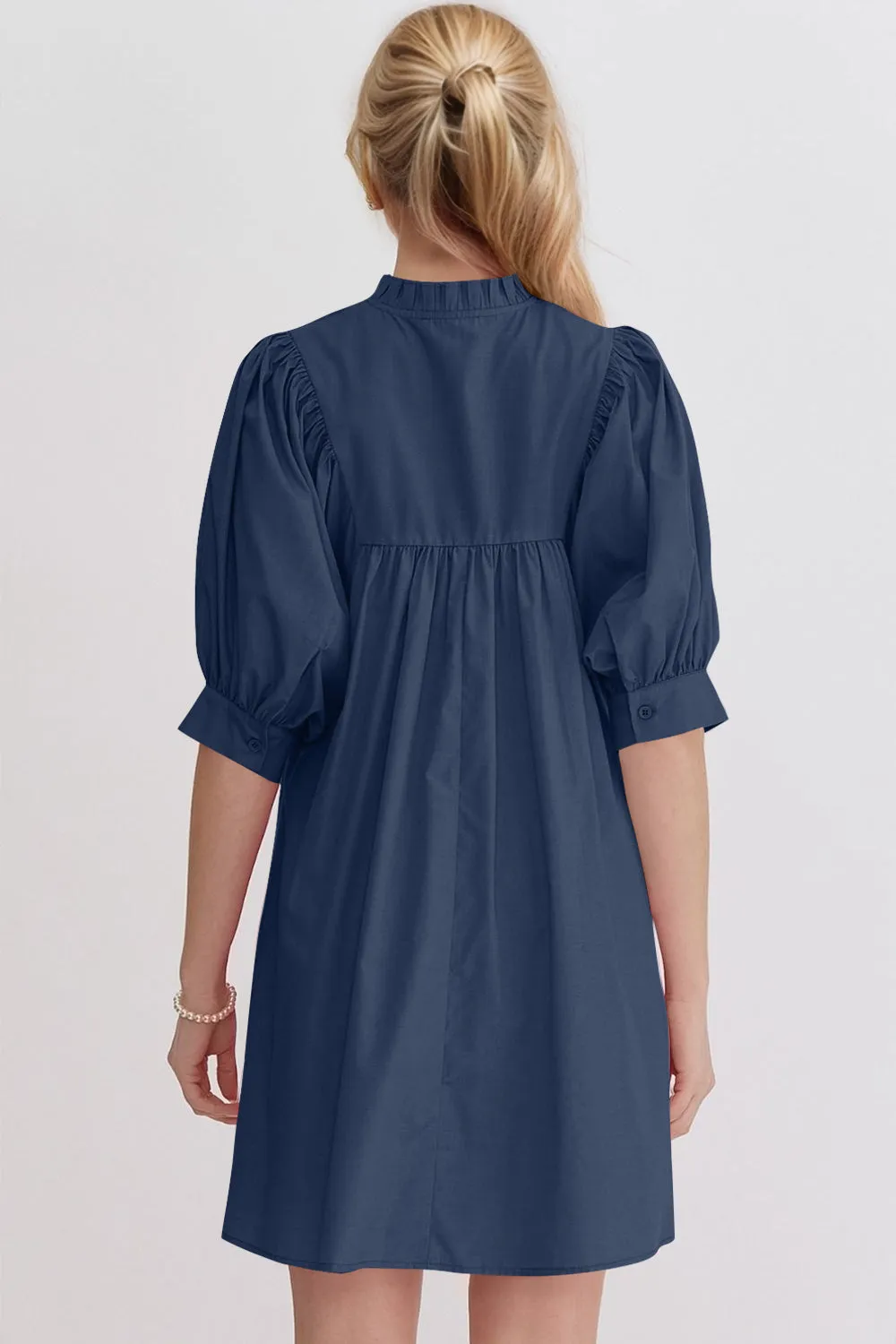 Frill Notched Puff Sleeve Babydoll Mini Dress