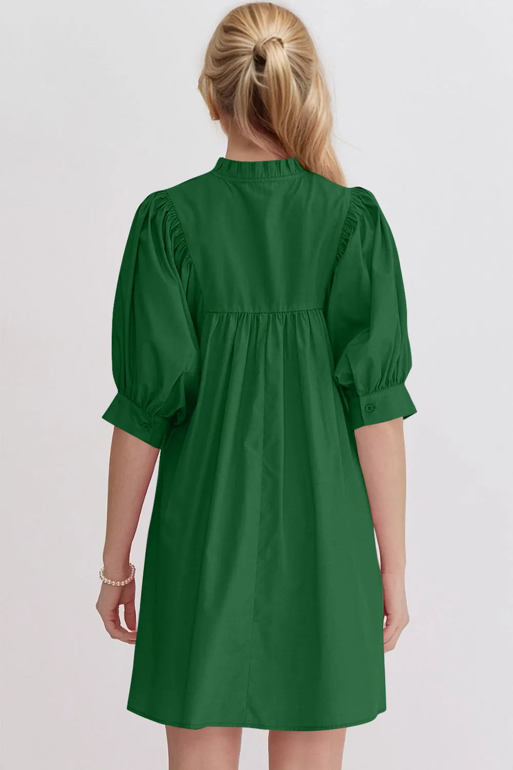 Frill Notched Puff Sleeve Babydoll Mini Dress