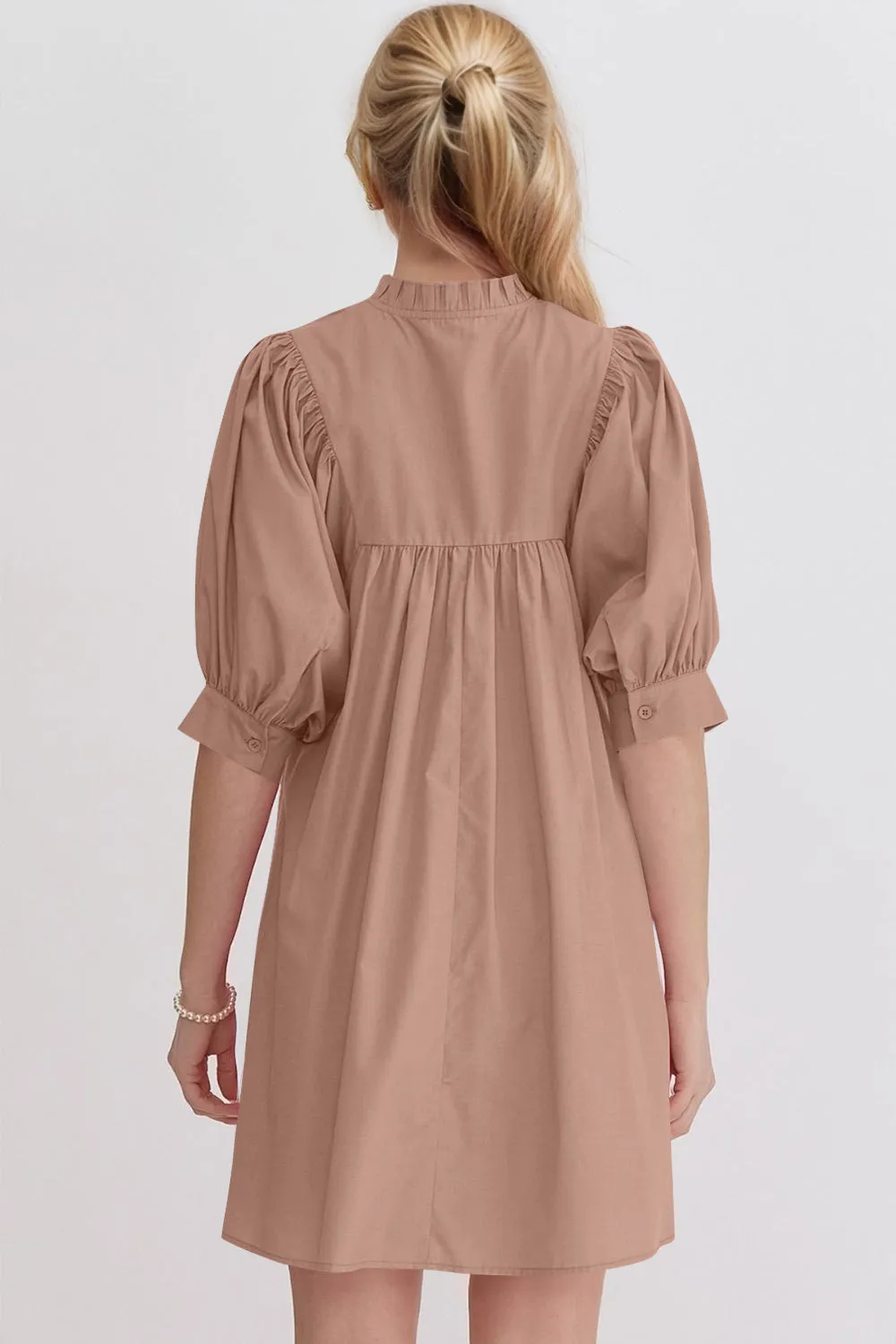Frill Notched Puff Sleeve Babydoll Mini Dress