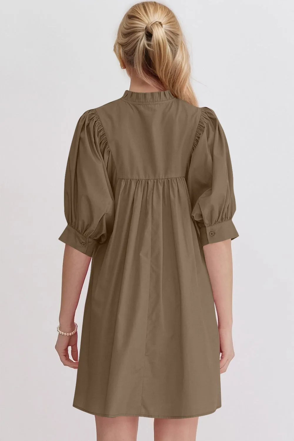 Frill Notched Puff Sleeve Babydoll Mini Dress