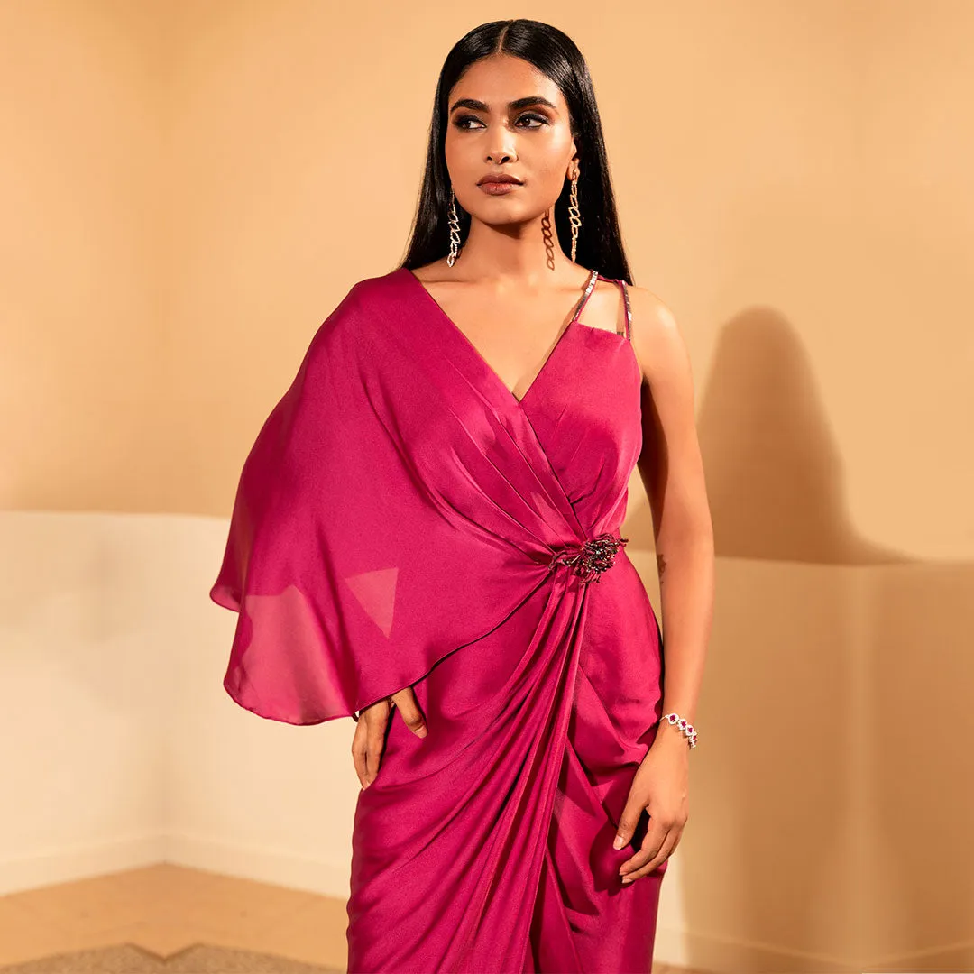 Fuchsia Pink One Sleeves Dress