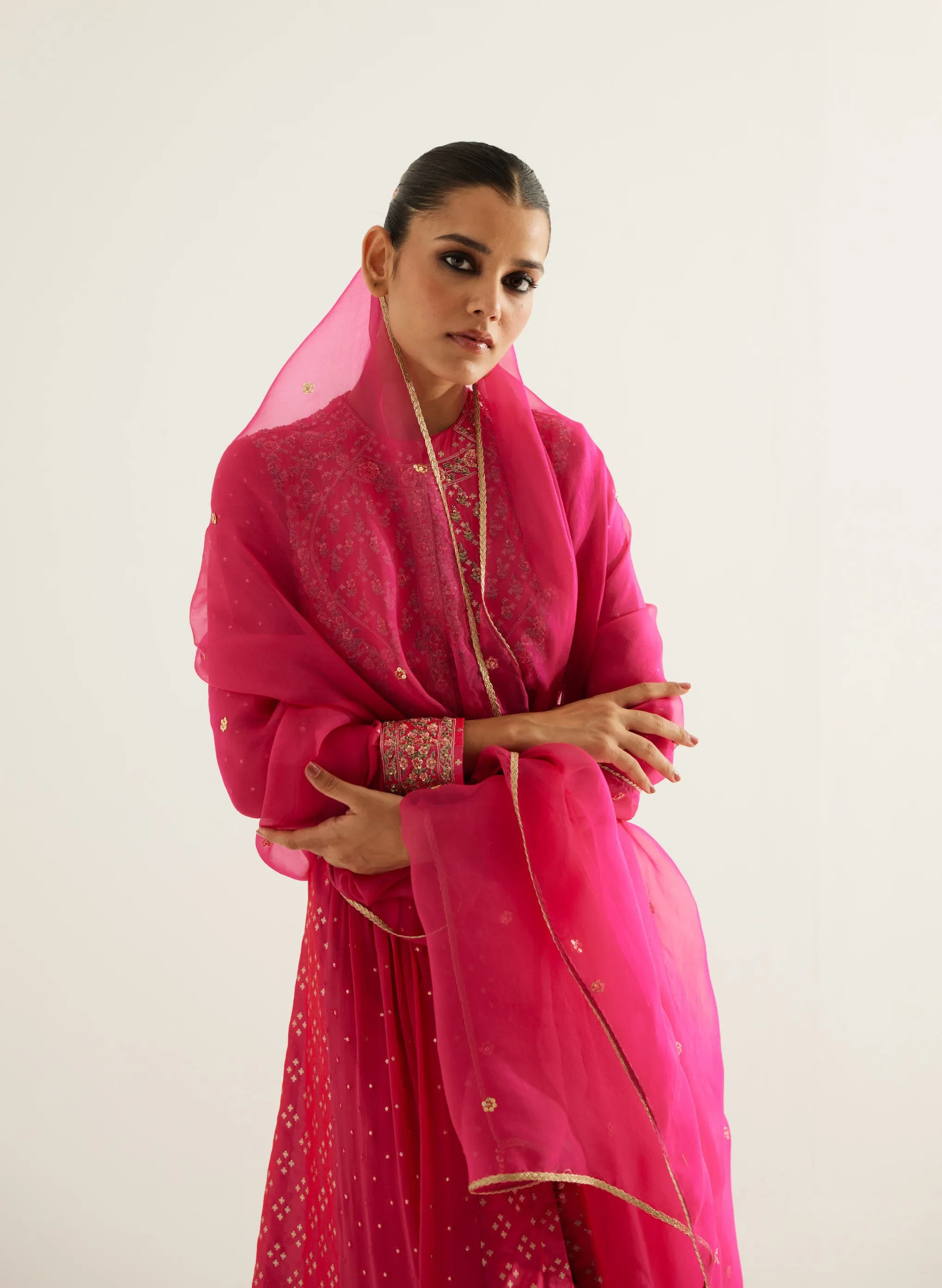 Fuchsia zardozi embroidered anarkali set
