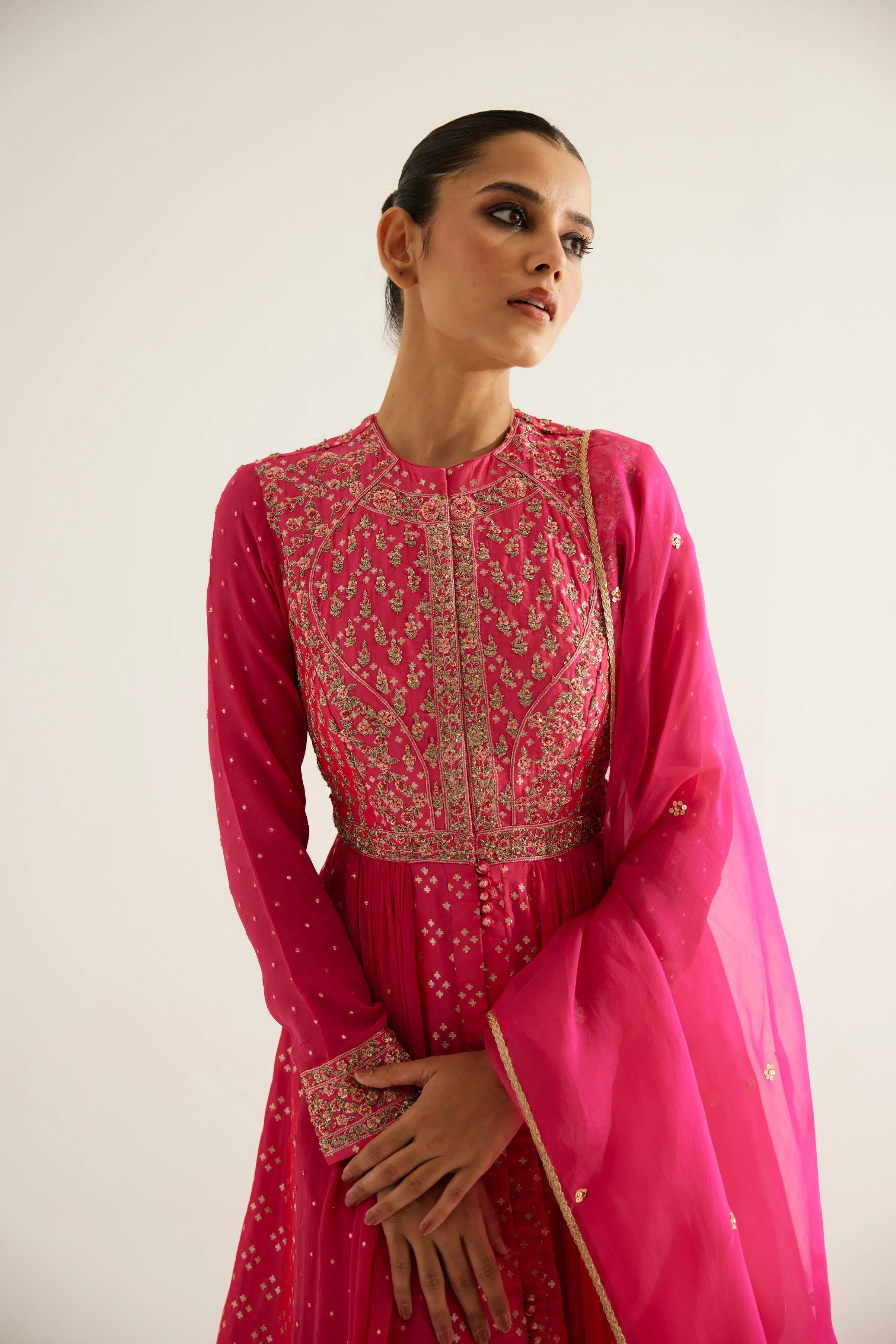 Fuchsia zardozi embroidered anarkali set