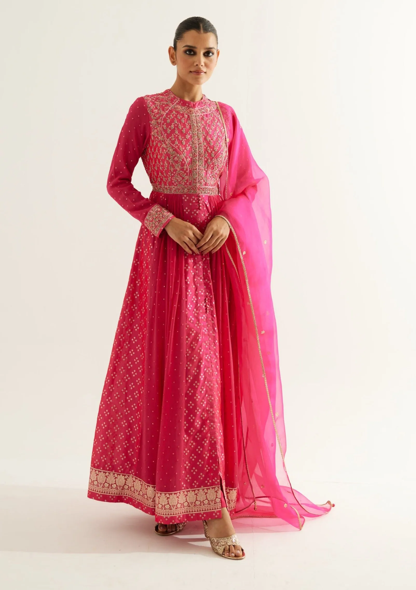 Fuchsia zardozi embroidered anarkali set