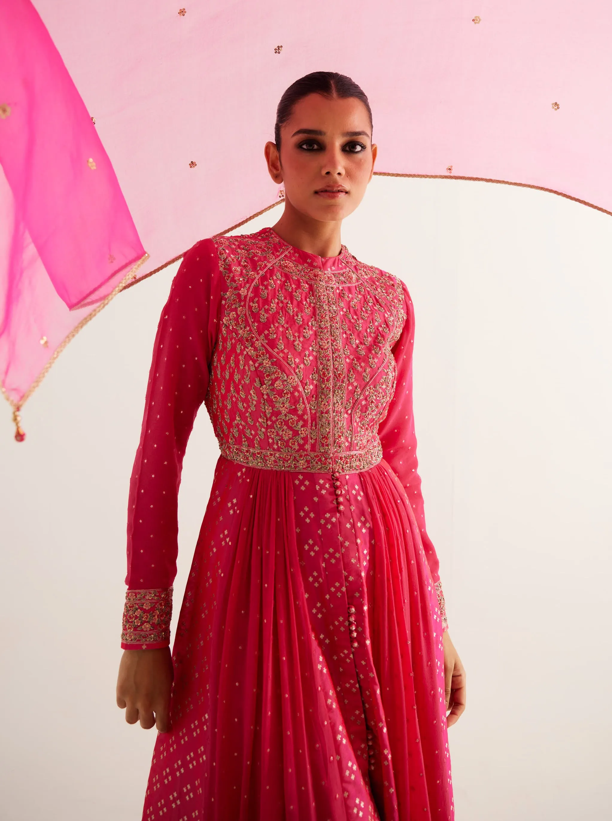 Fuchsia zardozi embroidered anarkali set