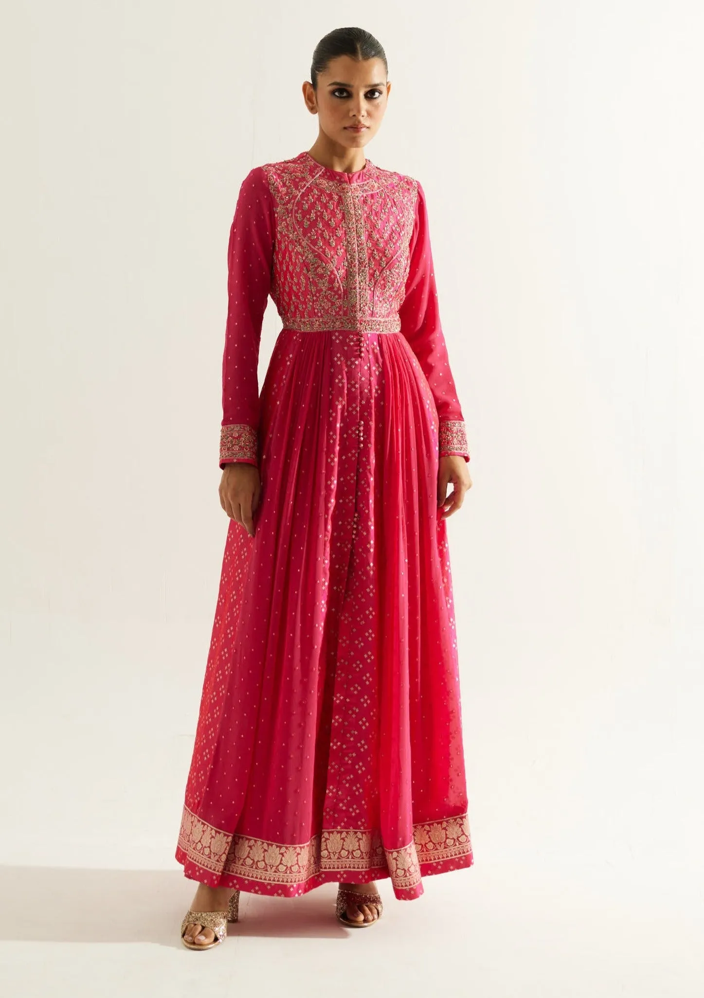 Fuchsia zardozi embroidered anarkali set