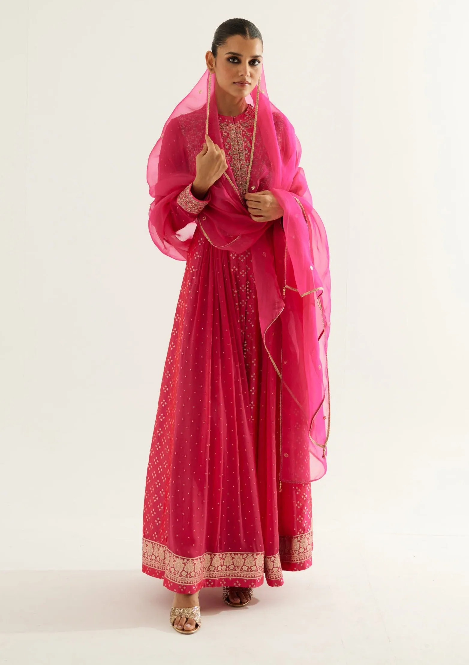 Fuchsia zardozi embroidered anarkali set