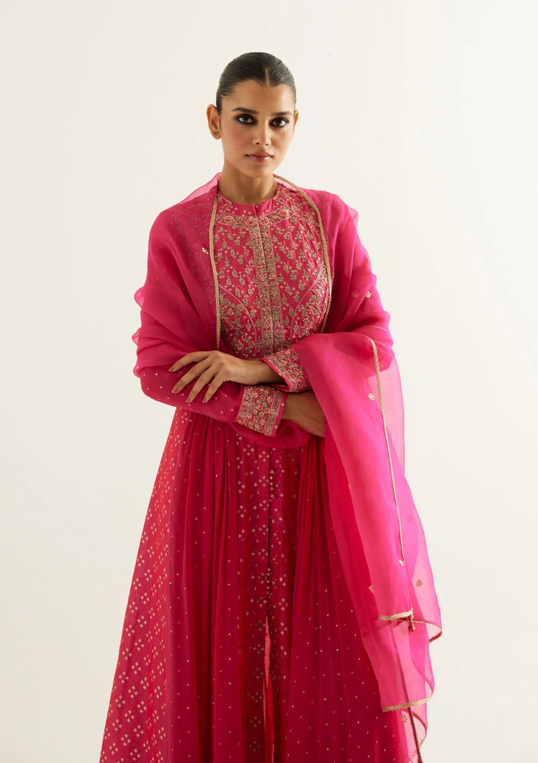 Fuchsia zardozi embroidered anarkali set