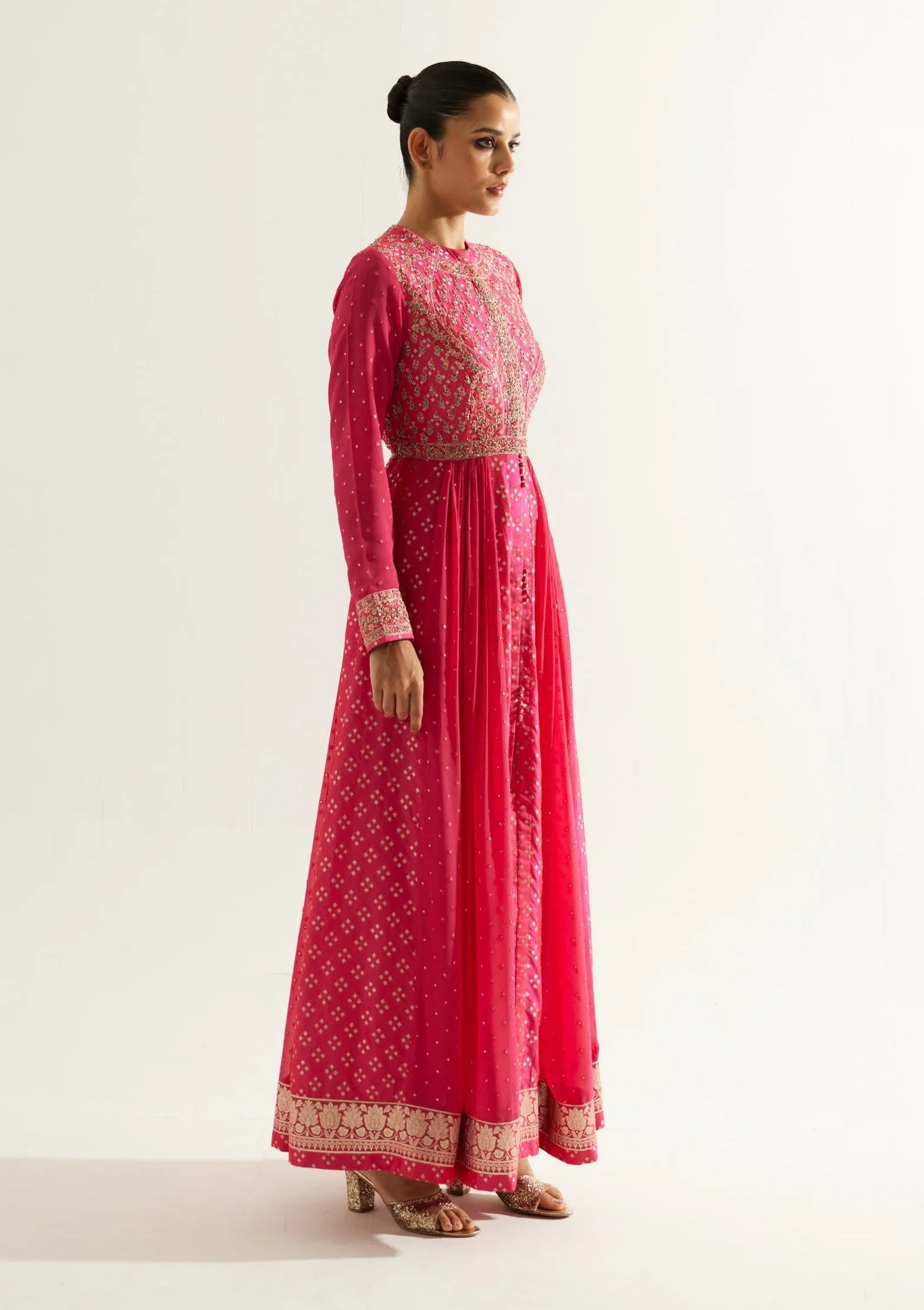 Fuchsia zardozi embroidered anarkali set