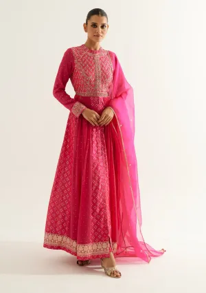Fuchsia zardozi embroidered anarkali set