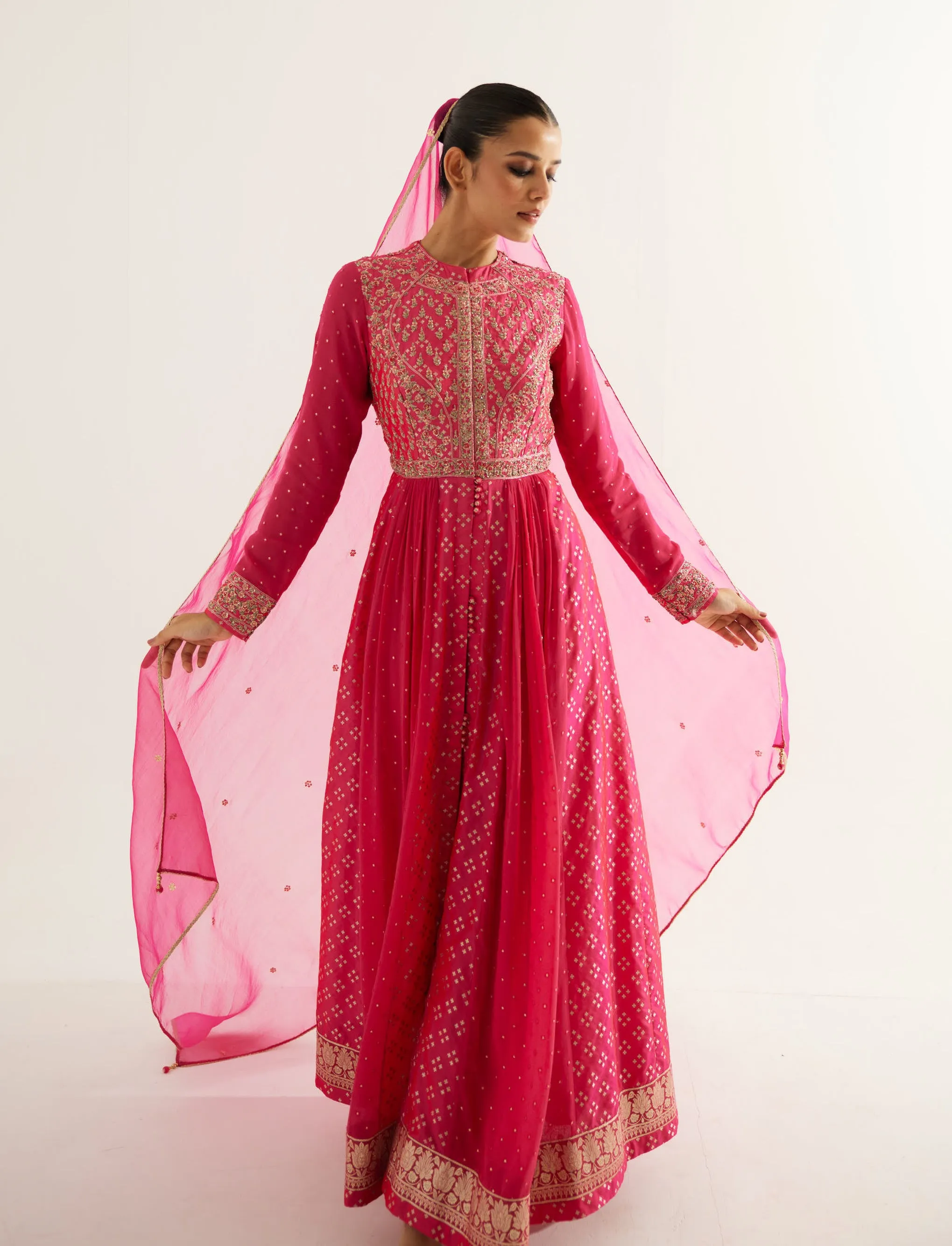 Fuchsia zardozi embroidered anarkali set