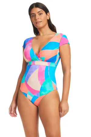 Full Circle Cap Sleeve Tummy Control One Piece Swimsuit